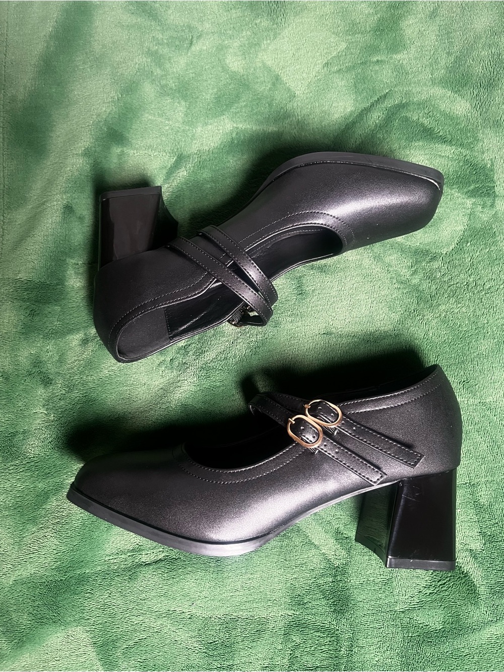 Classic Black Double-Strap Mary Jane Block Heels